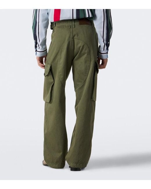 Loewe Green Cotton Satin Cargo Pants for men