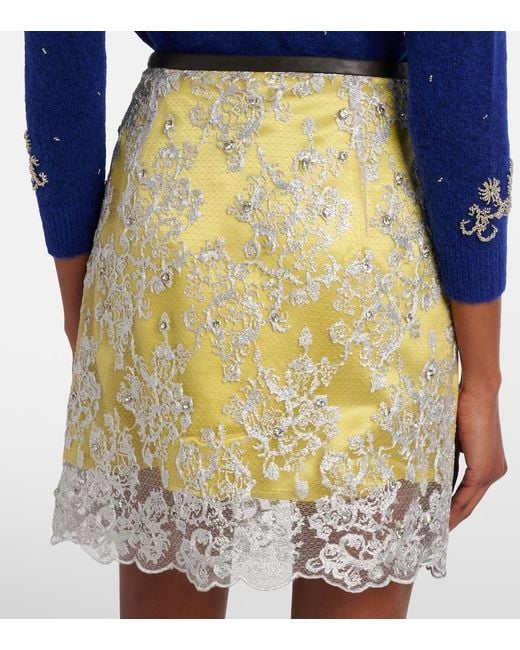 JACQUES WEI Yellow Embellished Lace Miniskirt