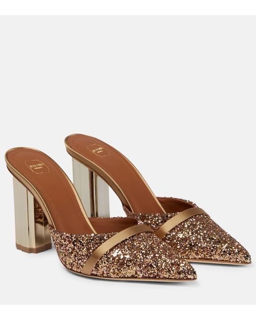Malone Souliers Brown Lexi Glitter-embellished Mules