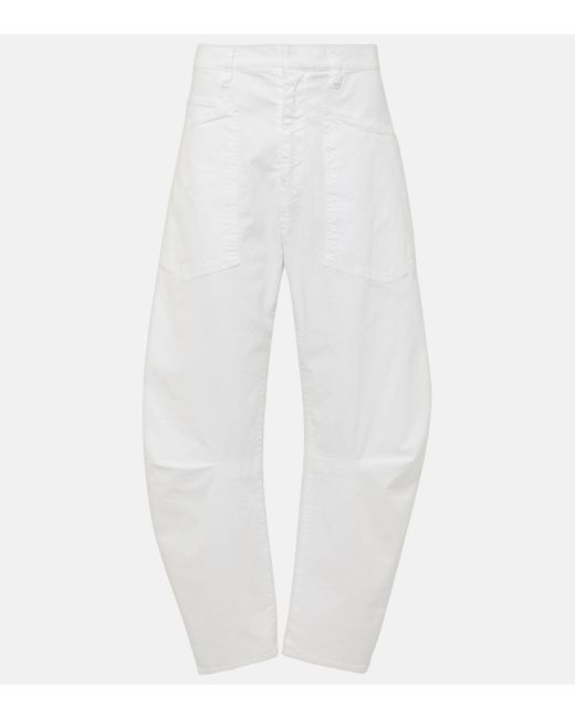 Nili Lotan White Shon Cotton Twill Barrel-leg Pants