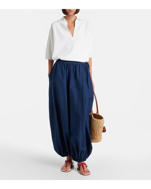Polo Ralph Lauren Blue Belted Cotton And Silk Balloon Pants