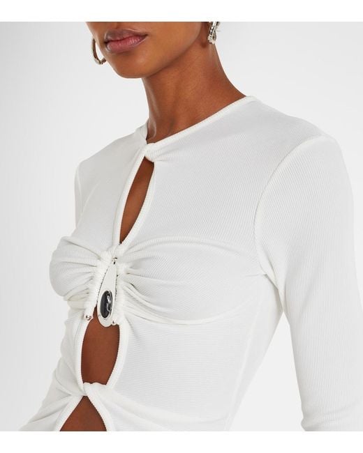Christopher Esber White Cutout Ribbed-Knit Jersey Top