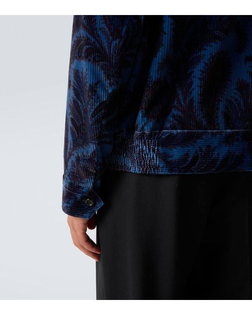 Etro Blue Printed Cotton Velvet Jacket for men