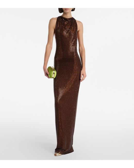 Self-Portrait Purple Rhinestone-Embellished Maxi Dress