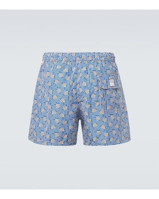 Fedeli Blue Madeira Printed Swim Trunks for men