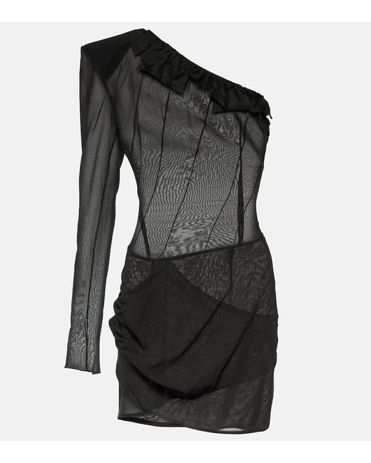 The Mannei Black Sofia One-shoulder Silk-blend Minidress