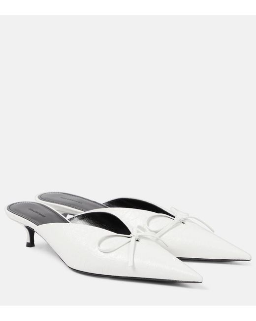 Balenciaga White Knife Bow Leather Mules
