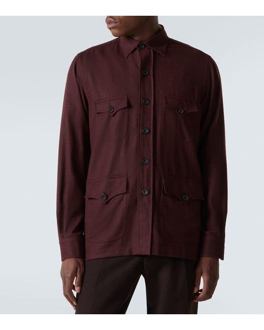 Rubinacci Brown Virgin Wool Flannel Field Jacket for men