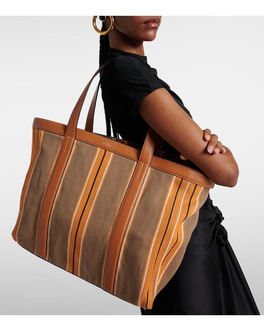 Totême  Brown Leather-trimmed Canvas Tote Bag