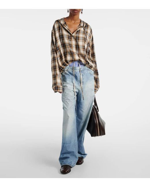 Acne Blue Trompe L'Oeil Cotton Poplin Wide-Leg Pants