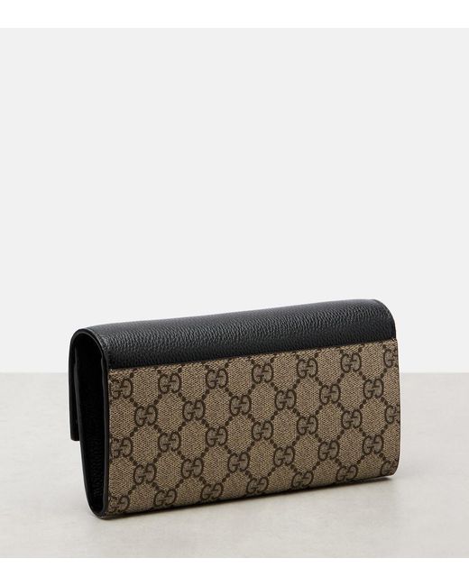 Gucci Black Gg Marmont Leather-Trimmed Wallet On Chain
