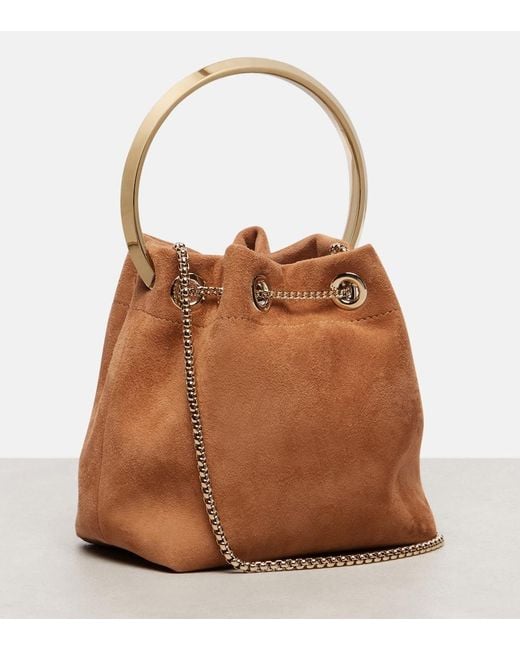 Jimmy Choo Brown Bucket Bag Bon Bon Small Aus Veloursleder