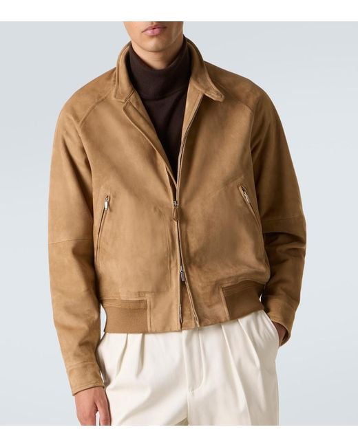 Loro Piana Brown Novak Suede Bomber Jacket for men