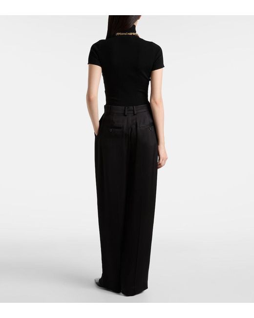 Totême  Black Satin Wide-Leg Pants