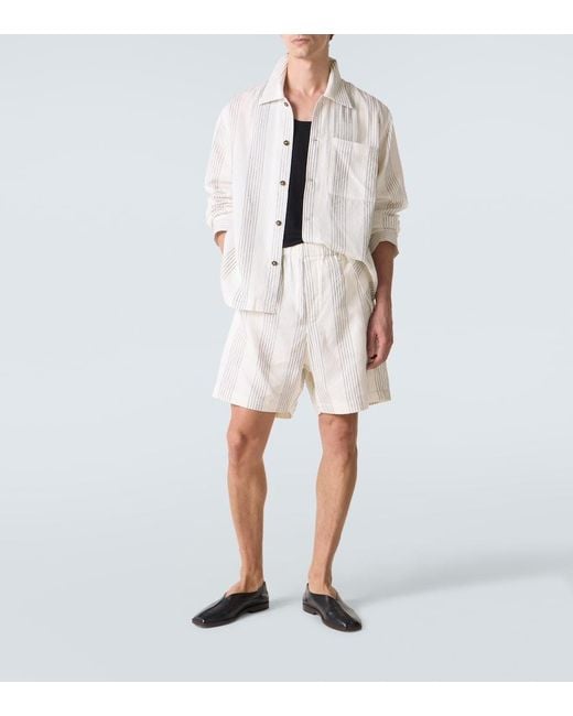 Commas White Textured Striped Cotton Bermuda Shorts for men