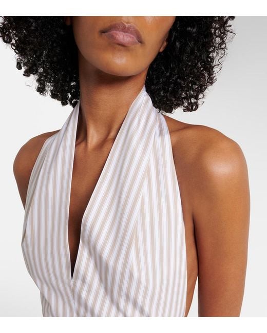 Patou White Striped Halterneck Cotton Midi Dress