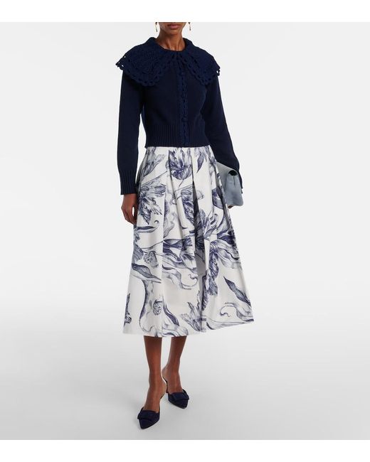 Erdem Blue Crochet-Trimmed Wool-Blend Cardigan