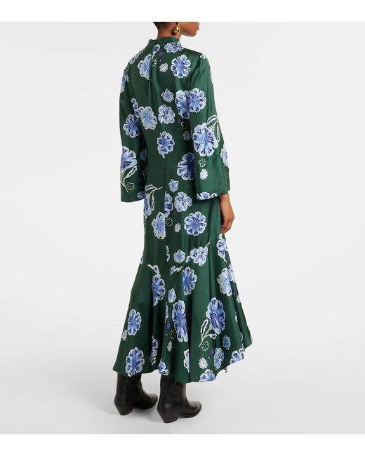 Dorothee Schumacher Blue Big Garden Floral Silk Twill Midi Dress