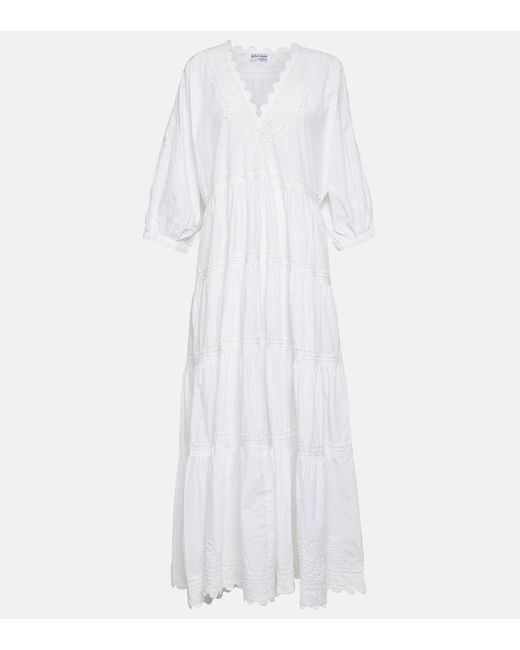 Juliet Dunn White Embroidered Cotton Poplin Maxi Dress