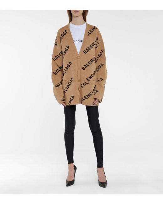 Balenciaga Logo Intarsia Wool Cardigan in Natural Lyst