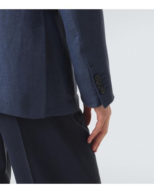 Zegna Blue Linen, Wool And Silk Blazer for men