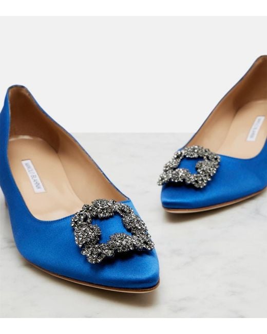 Manolo Blahnik Blue Hangisi Embellished Satin Pumps