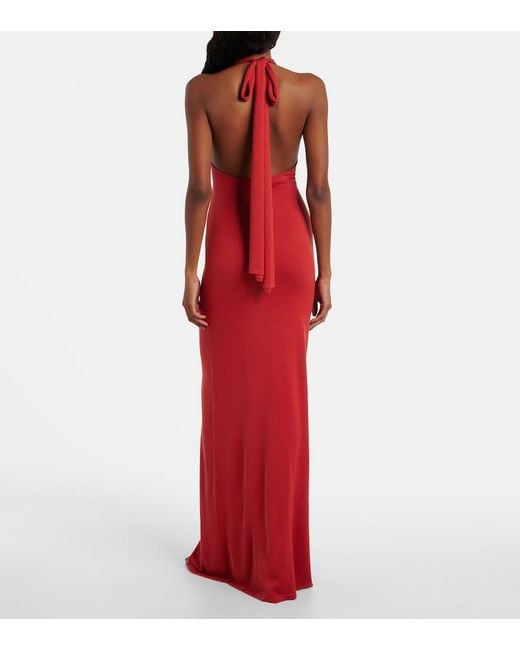 AYA MUSE Red Scarf-Detail Silk-Blend Jersey Gown