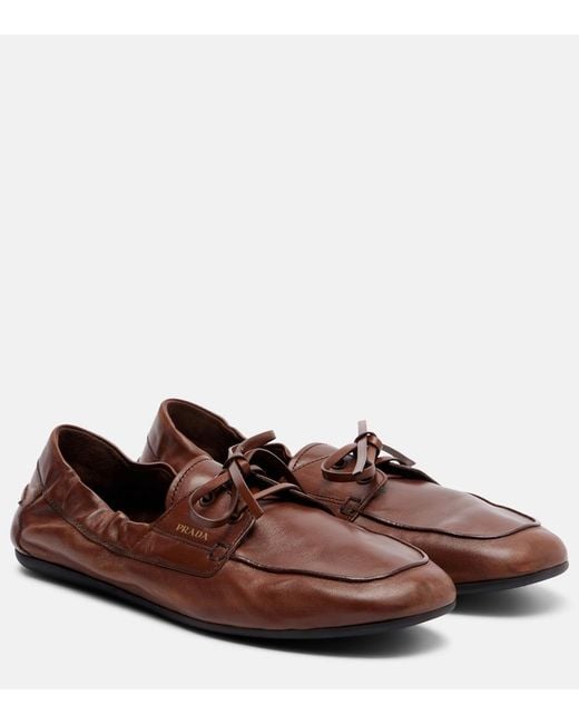 Prada Brown Shuffle Leather Boat Shoes