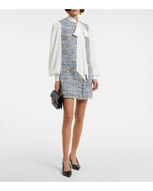 Balmain Blue Cotton-Blend Tweed Minidress
