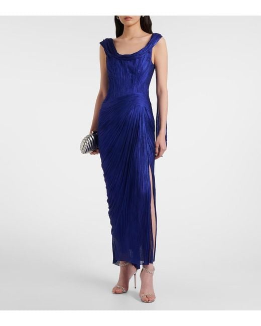 Maria Lucia Hohan Blue Faye Metallic Silk Tulle Bustier Gown