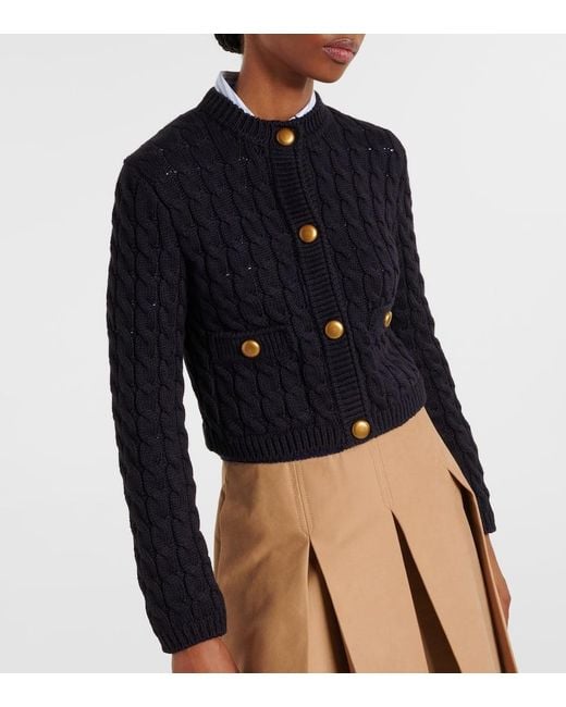 Moncler Blue Cable-Knit Cotton-Blend Cardigan