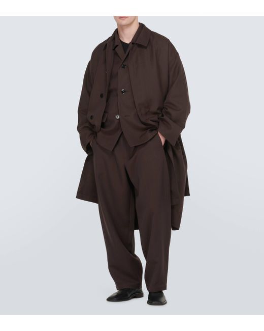 Lemaire Black Wool And Linen Gabardine Overcoat for men