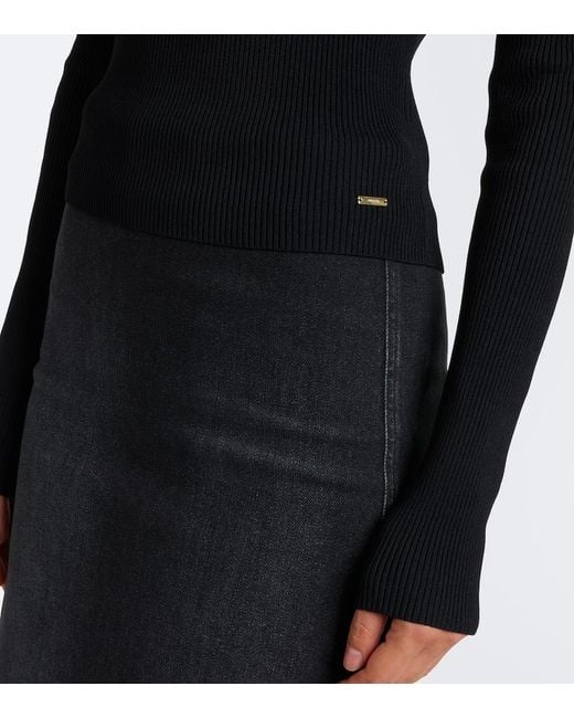 Gucci Black Feather-Trimmed Ribbed-Knit Top
