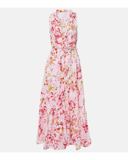 Poupette Pink Nana Floral Tiered Cotton Maxi Dress