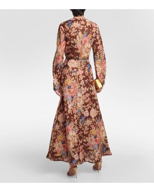 Zimmermann Brown August Floral Linen Maxi Dress