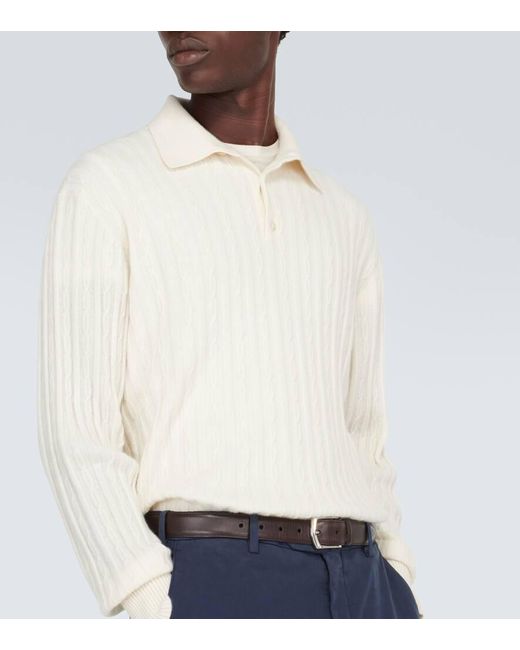 Loro Piana White Shibumi Cashmere Polo Sweater for men