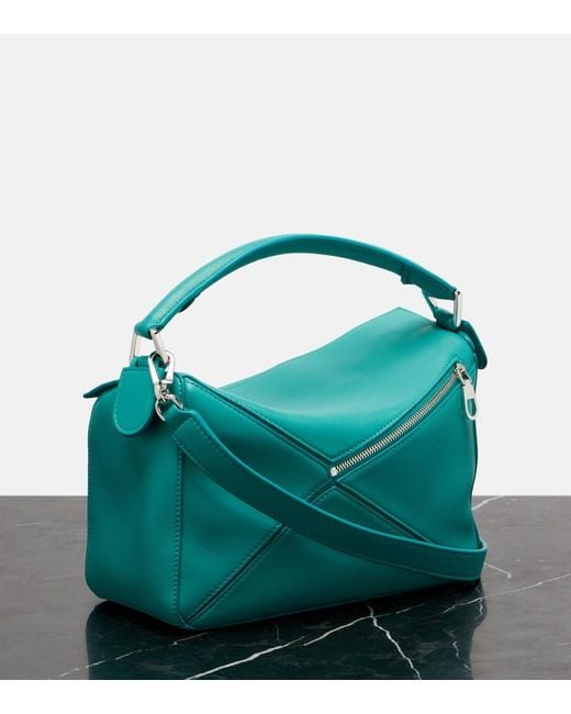 Loewe Blue Featherlight Puzzle Small Leather Top-Handle Bag