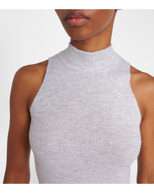 Brunello Cucinelli White Ribbed-Knit Turtleneck Top