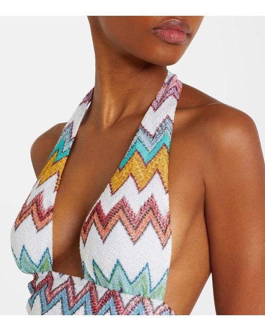 Missoni White Zigzag Lame Swimsuit