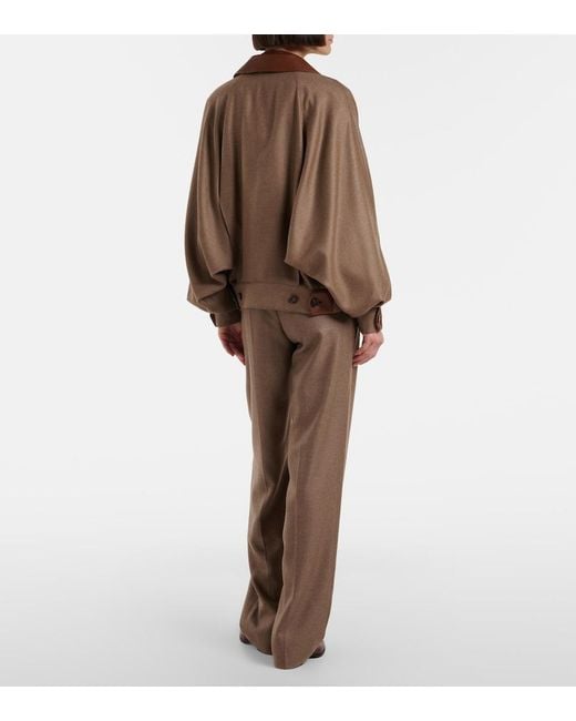 Loro Piana Brown Chad Pleated Cashmere And Silk Wide-Leg Pants