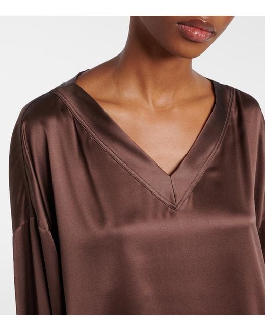 Brunello Cucinelli Brown Bluse Aus Seidensatin