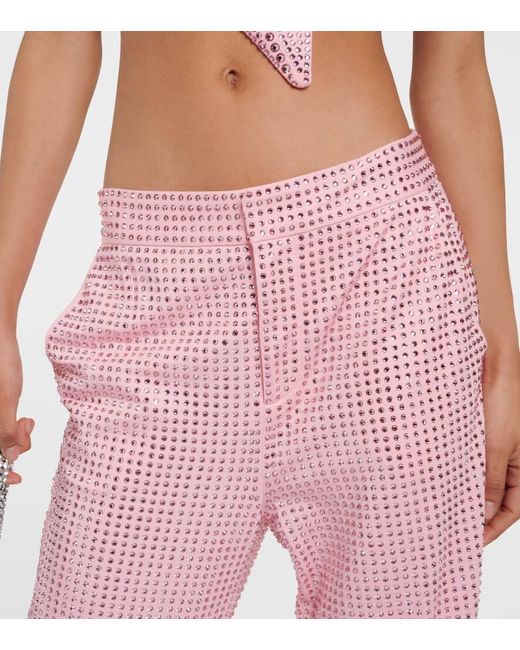 Area Pink Crystal-Embellished Jersey Straight Pants