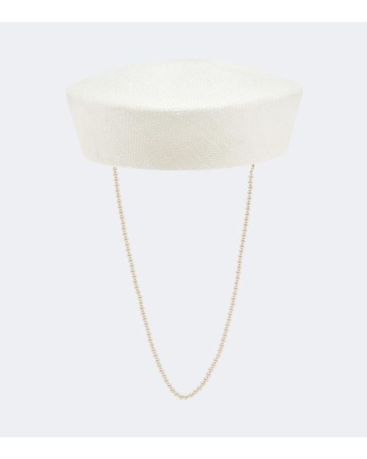 Ruslan Baginskiy White Faux-Pearl Straw Hat