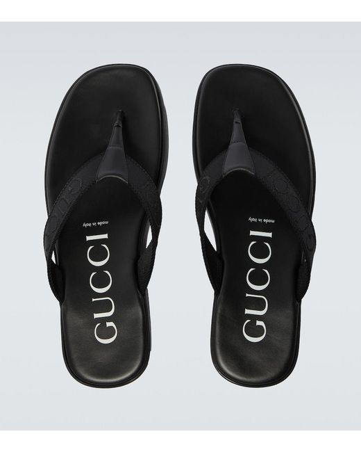 Gucci Brown Logo Canvas And Leather Thong Sandals for men