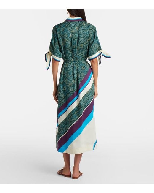 ALÉMAIS Green Joni Printed Linen-Blend Shirt Dress