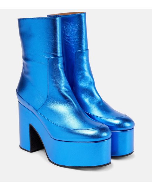 Dries Van Noten Blue Metallic Leather Platform Boots