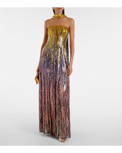 Elie Saab Multicolor Sequined Scarf-Detail Strapless Gown