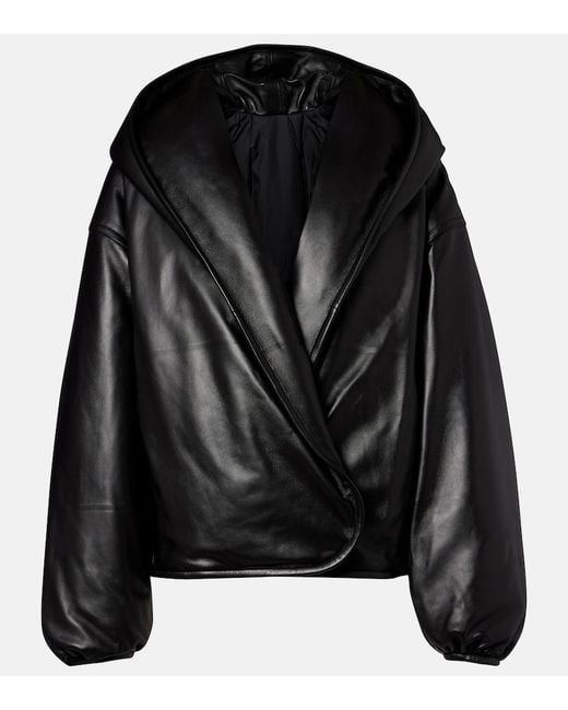 Alaïa Black Hooded Leather Bomber Jacket