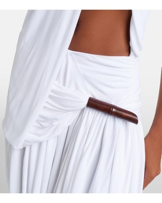 Christopher Esber White Chime Asymmetric Draped Jersey Midi Dress