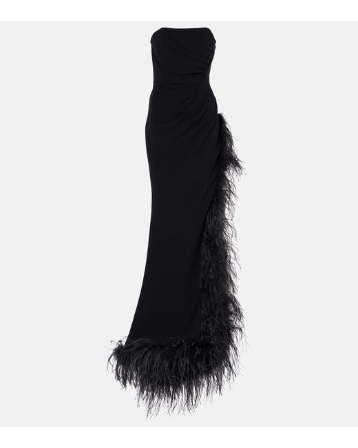 Alessandra Rich Black Bustier-Robe Aus Cady Mit Federn